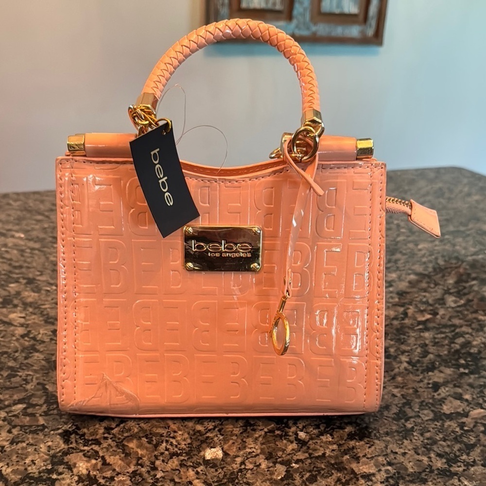 Bebe Peach and gold Mini Bag with Crocodile Embossed Pattern crossbody NWT